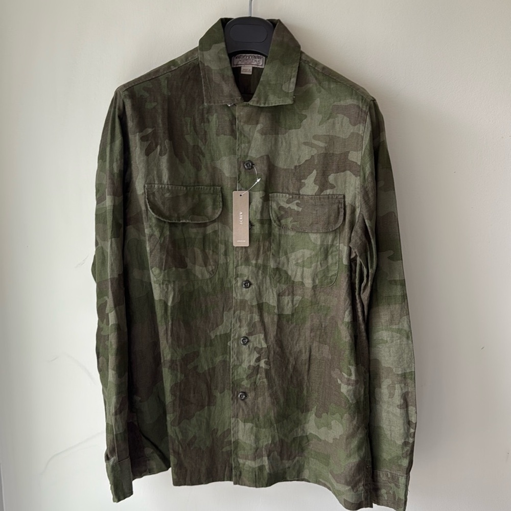 J. Crew Wallace & Barnes camp-collar shirt linen in camo size small